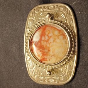 Unisex Vintage Western belt buckle with Red Moss Plume Agate Stone